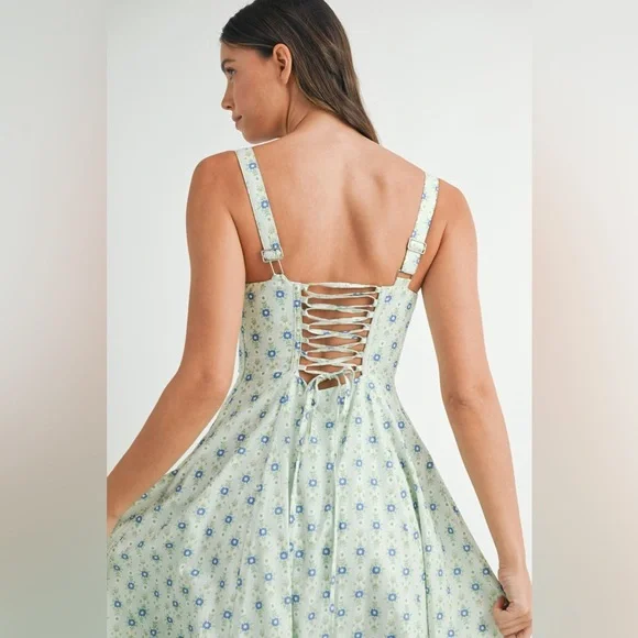 MABLE Floral Print Bustier Back Lace Up Midi Dress - Picture 12 of 14